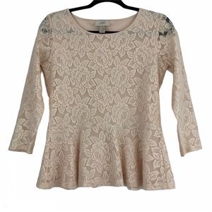 Ann Taylor LOFT Cream Lace Floral Blouse
